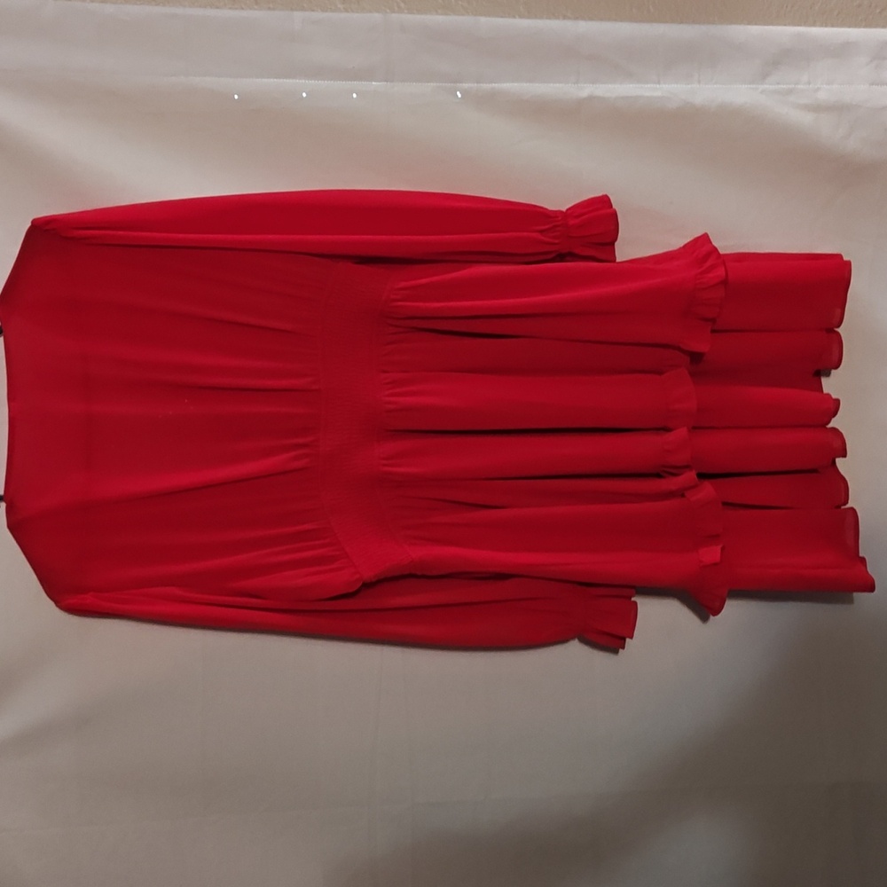 Red long sleeve holiday cocktail party dress - Picture 5 of 5